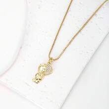 1pc 18k Gold Plated Copper Cubic Zirconia Pendant Necklace, Minimalist Luxury Jewelry Gift For Women - Gold - View 7
