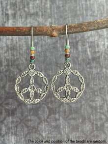 1pc Intricate Geometric Hollow Flower Carved Spiral Beaded Bohemian Style Silver-Tone Pendant Earrings, Suitable For Gifts, Parties, Gatherings, And Daily Wear - Multicolor - View 6