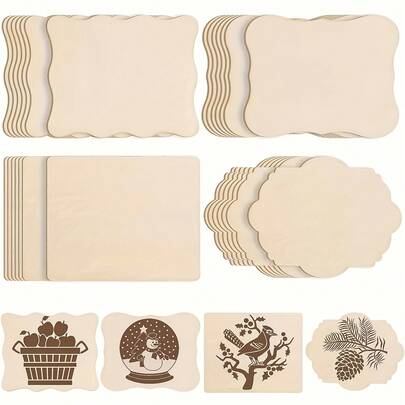 60 st asymmetriska tomma träskivor - hantverksmässiga träbitar, lämpliga för målning av underlägg, julgransdekorationer, väggdekorationer för hemmet, träsnideriprojekt och material för att göra presenter till högtiderna