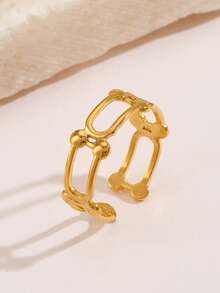 1 pieza Anillo abierto de acero inoxidable chapado en oro de 18K con diseño geométrico de moda, adecuado para uso diario de mujeres y como regalo para ocasiones festivas - Dorado - Ver 3