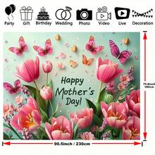 1 Mother's Day Flower Butterfly Background Cloth Dynamic Tulip And Heart-Shaped Design, Multi-Functional Party Banner, No Power Supply, Various Sizes And Styles To Choose From. - D - View 5