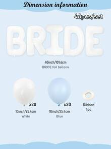 51pcs Bride Balloon Set - 40" White BRIDE Banner Decor, Matte White + Macaron Blue Latex Balloons, Fake Flower Petals, Suitable For Bridal Shower, Bachelorette Party, Wedding Engagement Decorations, Bride Room Decor, Bride To Be Supplies, Home Atmosphere, Photo Props - 彩色 - 查看 10