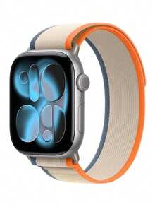 兼容 38mm、40mm、41mm、42mm、44mm、45mm、46mm、49mm 表带。环形自粘编织尼龙运动表带，兼容 Ultra/11/10/9/8/7/6/5/4/3/SE 系列男女款表带。柔软透气，适合运动休闲佩戴。 - 橘色配米色 - 查看 1