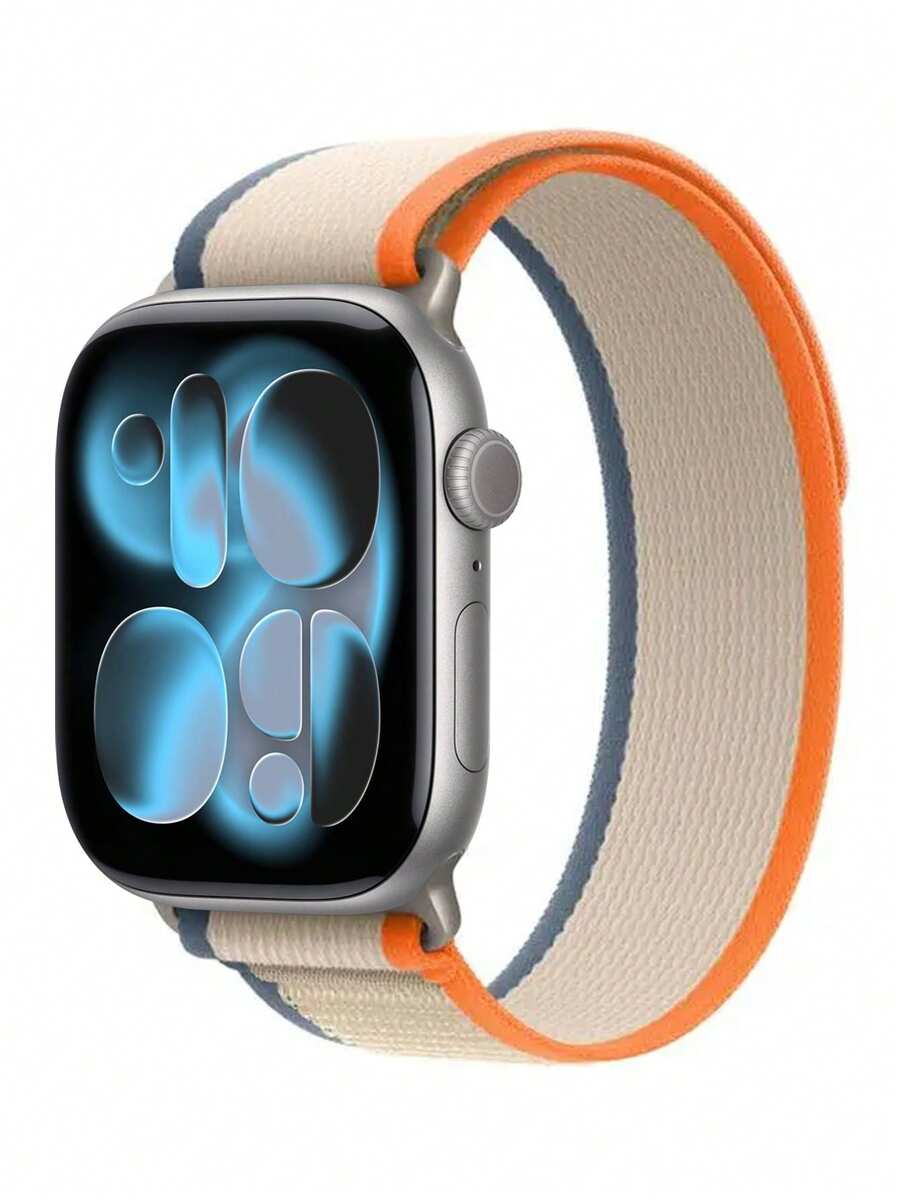 兼容 38mm、40mm、41mm、42mm、44mm、45mm、46mm、49mm 表带。环形自粘编织尼龙运动表带，兼容 Ultra/11/10/9/8/7/6/5/4/3/SE 系列男女款表带。柔软透气，适合运动休闲佩戴。 - 橘色配米色 - 查看 1