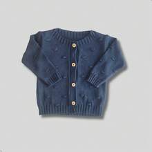 CONFECÇÕES ROMILA Knitted Baby Boy/Girl Wool Sweater With Wooden Buttons, Lightweight Cardigan, Unisex - 藏蓝色 - 查看 1