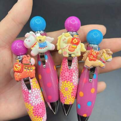 1pc Pony Ballpoint Pen, Multi-Color All-In-One Account Pen, Ballpoint Pen, Student Stationery, Various Patterns Including Animals, Suitable For Daily Use, Classroom Interaction Prizes And Party Gifts, Office Supplies