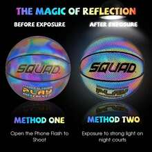 SQUAD NightPlay Reflective Basketball Size 5, Size 7 - Cool Holographic Glow Basketball for Night Game, Ideal Gift for Boys Girls 10-14 Year Old, Cool Teen Toys - ColorA - Ver 2