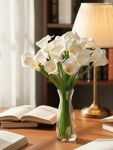 13.4" Artificial White Silk Calla Lily Flowers, Suitable For Mother's Day, Easter, Home, Kitchen, And Weddings - White - View 1