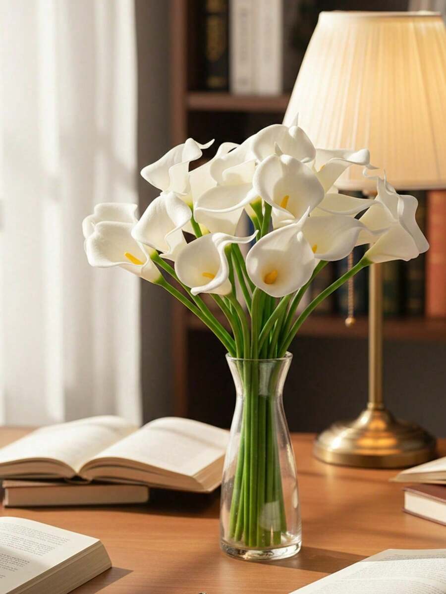 13.4" Artificial White Silk Calla Lily Flowers, Suitable For Mother's Day, Easter, Home, Kitchen, And Weddings - White - View 1
