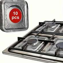 10/50 Pieces Per Pack, Gas Stove Burner Cover, Aluminum Burner Pad, Square Heat-Resistant Gas Stove Protector, Thickened Gas Stove Top, Kitchen Tool, Kitchenware, Household Kitchenware. - Silver - View 2