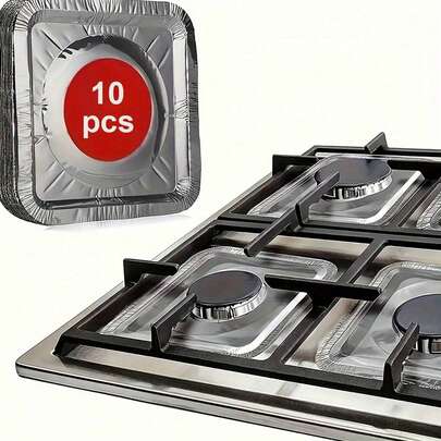 10/50 Pieces Per Pack, Gas Stove Burner Cover, Aluminum Burner Pad, Square Heat-Resistant Gas Stove Protector, Thickened Gas Stove Top, Kitchen Tool, Kitchenware, Household Kitchenware.