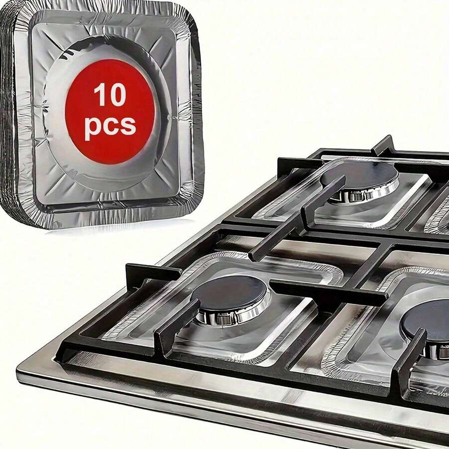 10/50 Pieces Per Pack, Gas Stove Burner Cover, Aluminum Burner Pad, Square Heat-Resistant Gas Stove Protector, Thickened Gas Stove Top, Kitchen Tool, Kitchenware, Household Kitchenware.