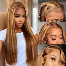 5*5/6*6 Highlight P4/27 Glueless HD Lace Wigs Blended Human Hair Wig - 250% Density Piano Color Straight Hair - Pre-Plucked Hairline And Baby Hair - Ready To Wear Instantly Without Glue - Multiple Sizes Human Hair Wig  For Women - SP4/27 - 查看 5