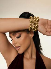 3pcs/Set Gothic Retro Large CCB Chain Bracelet, Women's Classic Elastic Beaded Bracelet, Couples Bracelet - Bracelet - View 3