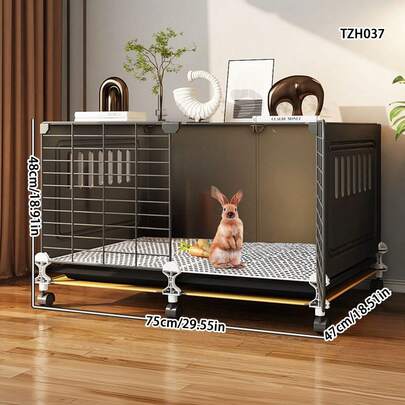 Movable Rabbit Cage, Indoor Small Animal Habitat, Detachable & Foldable Portable Rabbit Cage With Removable Grid Mat