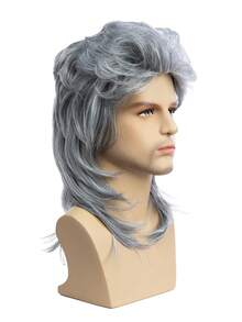 Sallcks Silver Grey Mullet Wigs For Men 80s Long Punk Rocker Wig Synthetic Halloween Costume Wigs For Men (Light Grey) - Silver - View 2
