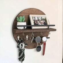 Giá treo chìa khóa bằng gỗ gắn tường có móc và kệ trưng bày, đồ dùng gia đình tiện dụng cho phòng khách, lối vào, nhà bếp, phòng tắm, sân vườn, trang trí ngày Valentine, giá để chìa khóa. - Xem 9