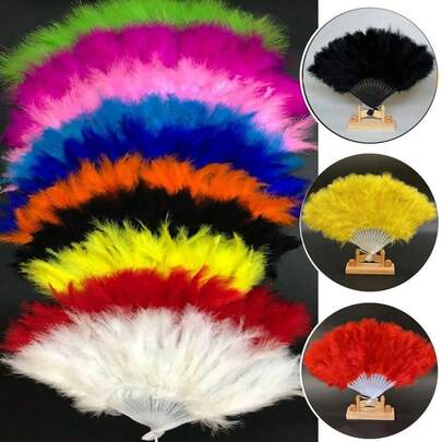 38*24厘米 白色手扇 女士折叠毛扇 家居装饰 手工制作 舞蹈 婚礼派对配饰 工艺品礼品 中国风 汉服扇