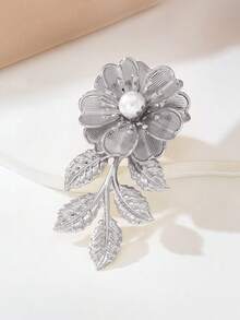 1pc Elegant Floral Design Faux Pearl Inlaid Vintage Adjustable Ring, Suitable For Women's Party/Wedding Wear - Flower Ring - View 5