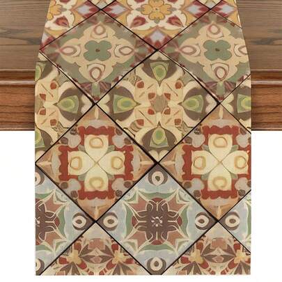 1pc Faux Linen Bohemian Style Table Runner, Modern Living Room Dining Mat, Rectangular Tablecloth, Washable, Suitable For Kitchen, Dining Table, Party, Wedding Decoration, Entryway, Family Gathering, Coffee Table