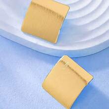 方形极简几何造型耳钉，光泽百搭优雅女士耳环 - 黑色 - 查看 2