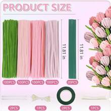 400Pcs DIY Flower Making Kit, 4 Assorted Colors Pipe Cleaners Bulk, Include 400Pcs Flower Making Kit, 20pcs Floral Wires, 1roll Gardening Tape, 1 Silk Ribbon, Chenille Stems For DIY Flower Making Kit, Creative Flower DIY - 30 cm / 11.8 Inches - View 2