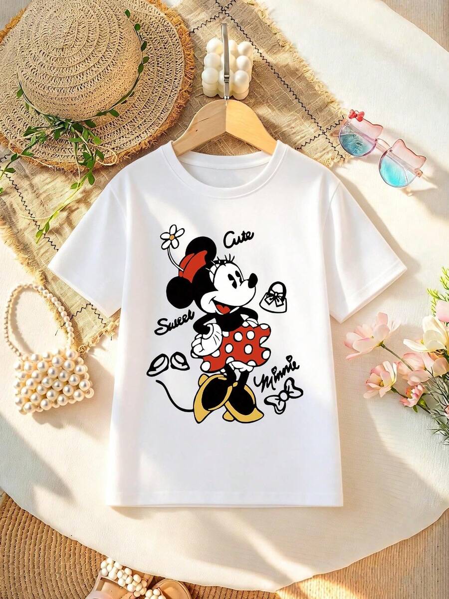 Disney Women's T-Shirts Are Printed With Cartoon Patterns Of Minnie Mouse Letters. This Spring And Summer Women's T-Shirt Is Made Of Soft, Comfortable And Durable Fabrics, Which Is Very Suitable For Everyday Wear-Shopping, Gathering, Traveling Or Gathering. It Is Also A Beautiful Gift. - 白色 - 查看 1