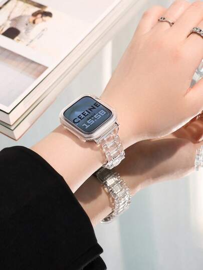 1条女士时尚PC表带，兼容 38mm 40mm 41mm 42mm 44mm 45mm 46mm 49mm，时尚表带兼容 Series Ultra 3/2/1 11 10 9 8 7 SE3 6 5 4 3 2 1，时尚智能手表表带兼容表带，女士手表配件，适合日常佩戴和休闲场合，完美搭配日常服装，绝佳的圣诞礼物、女士生日礼物，是派对、日常通勤和正式场合的理想替换表带。