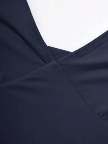 OMKAGI  Women's V-Neck Collarless Short-Sleeved Tank Top Y2K  Streetwear Style Top See-Through Top With Exposed Neckline - 藏蓝色 - 查看 5