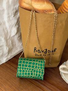 Lipstick Coin Purse, Personalized Stone/Crocodile Pattern Crossbody Bag, Metal Chain Shoulder Mini Bag - Green - View 5