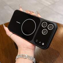 1 pieza Funda magnética para teléfono apta para iPhone, cubierta protectora con protección de lente, anti-caída, de moda - Negro - Ver 3