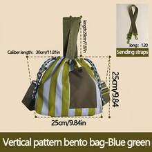 1 pieza Bolsa de almuerzo aislada de color contrastante vertical, caja bento portátil multifuncional con cordón de sellado, correa para el hombro desmontable para llevar en la mano o cruzada, reutilizable para la escuela, el trabajo, el camping, el picnic, sin contacto con los alimentos - Multicolor - Ver 14