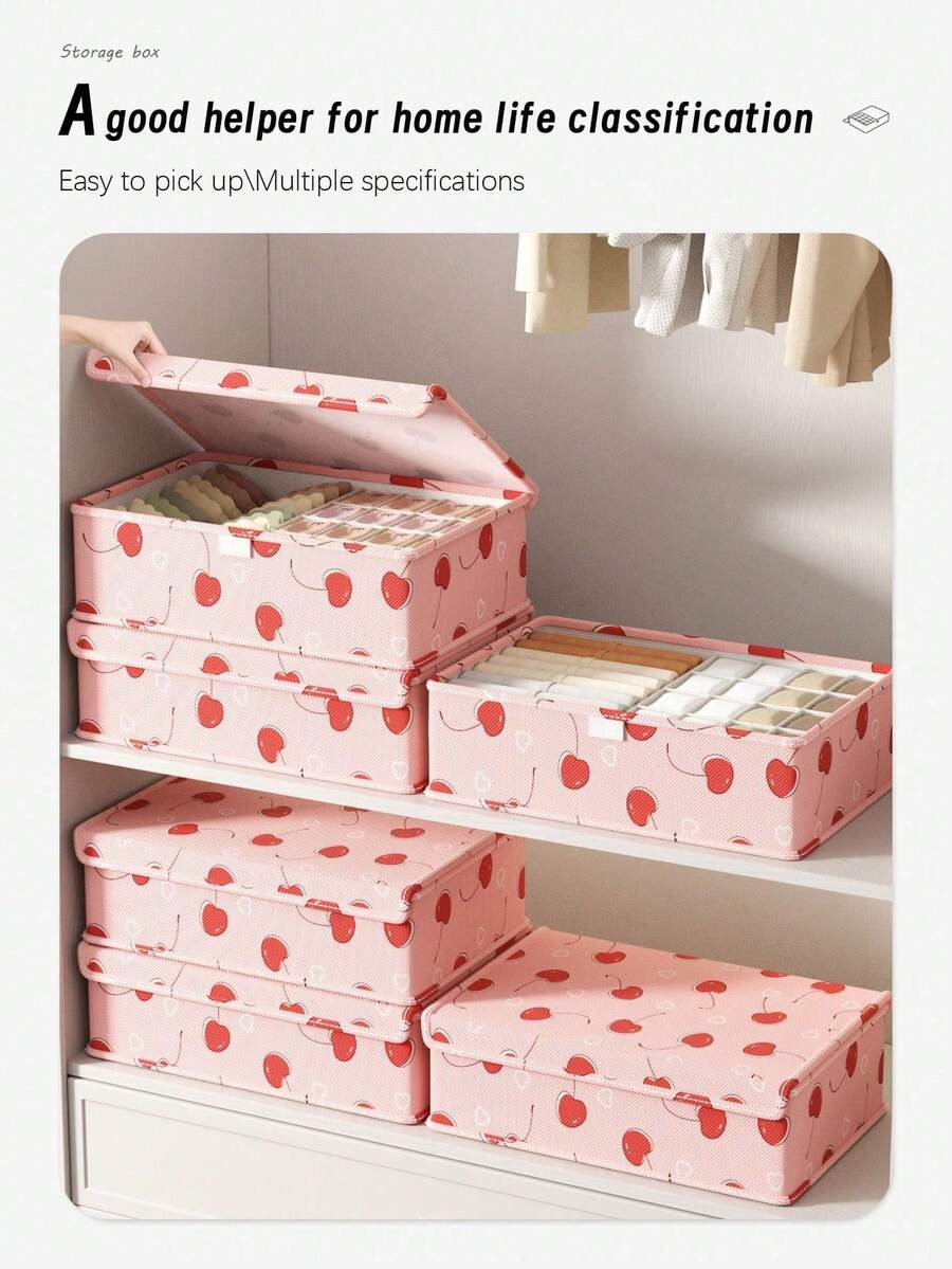 1pc Pink Underwear Storage Box, Oxford Cloth Drawer Organizer Box For Bras, Panties, Socks, Home Essentials With Lid,Storage Organizer,Travel Essential - Pink - View 1