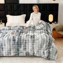 Soft & Warm Ultra-Soft Faux Rabbit Fur Tie-Dye Plush Throw Blanket - Reversible, Machine Washable For All Seasons, Perfect For Sofa, Bed, Living Room, Christmas Present - 深灰色 - 查看 14