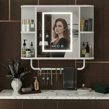 Espejo de Baño LED con Touch 3 Modos de Luz Organizador Integrado 40x60cm Diseño Moderno y Funcional - Negro - Ver 2