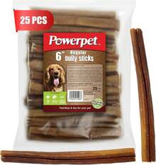 Powerpet 100% Natural Bully Stick - High Protein, Low Fat, Healthy Dog Treats, Long-Lasting Dog Chews, Easily Digestible, Cleans Teeth, Low Odor, for All Breeds &amp; Sizes, 6" - 25 Count - ColorB - Ver 1
