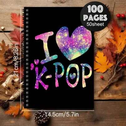 1ชิ้น สมุดโน้ตสันห่วงสไตล์ K-Pop - ลาย I Love K-Pop, ลายหัวใจและดาวหลากสีสัน, เหมาะสำหรับวางแผนงานในออฟฟิศ, บันทึกการเดินทาง, การจัดระเบียบส่วนตัว - ของขวัญที่สมบูรณ์แบบสำหรับผู้หญิง, โรงเรียน, การเดินทาง, วันเกิดและคริสต์มาส, สินค้า Kpop