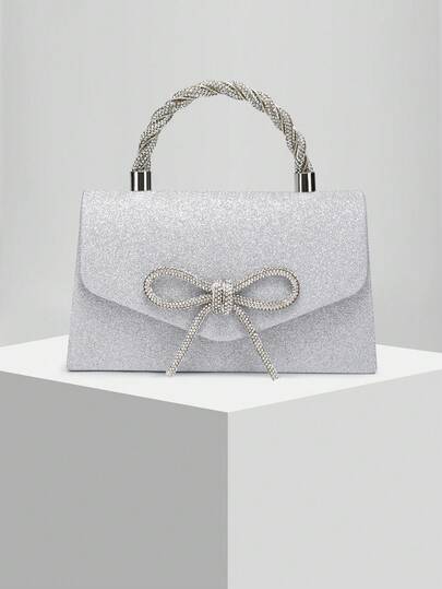 Nuova borsa clutch elegante da festa, versatile stile europeo e americano con fiocco di strass e catena a tracolla, adatta per matrimoni, banchetti, gala, regalo ideale per le donne