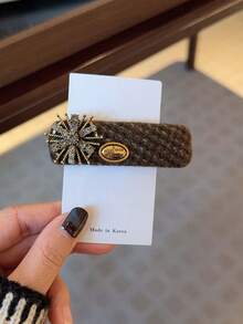 1个女士水钻装饰发夹，复古金属杆一体式发夹，少女刘海夹，水钻向日葵金属杆侧夹，百搭通勤发饰 - 彩色 - 查看 3