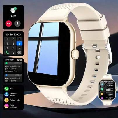 Reloj inteligente con pantalla táctil de alta definición de 1,83 pulgadas y correa de silicona para hombres y mujeres, con llamada/recepción inalámbrica, contador de pasos, modos de deportes al aire libre como ciclismo, carrera, senderismo, escalada, recordatorio de llamadas, recordatorio de sedentarismo, alarma, música inalámbrica, control de cámara, batería recargable, función inalámbrica, adecuado como regalo de vacaciones para amigos, parejas, ancianos y colegas