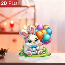 2D Flat Cute Rabbit, Easter Diamond Painting Desktop Decor, DIY Asymmetrical Shape Acrylic Diamond Embedded Decorative Craft Gift, 2D Flat - A - View 7
