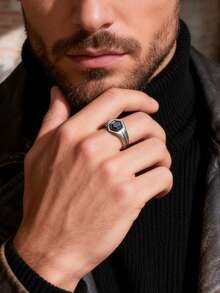 1 pieza Anillo negro geométrico hexagonal de acero inoxidable vintage, accesorio de estilo gótico para hombres - Negro de pistola - Ver 10