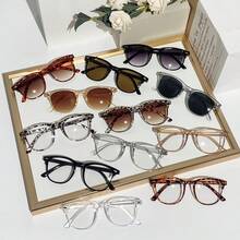 12pcs Women's Oval Plastic Studs, Minimalist Elegant Classic Atmosphere, Fashionable Glasses Suitable For Street, Cafe, Gathering, Family Dinner - Multicolor - View 2