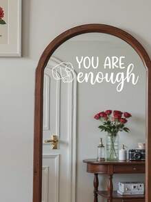 1pc Inspirational English Quote Wall Sticker, Bathroom Glass Mirror Decal - UV (adhesive Backing) 23080 - Excellent Enough (white) - View 7