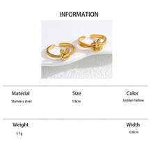 Set 2 buah cincin stainless steel berlapis emas 18K dengan desain apel dan kelinci yang lucu, cocok untuk dipakai wanita atau sebagai hadiah. - Yellow Gold - View 6