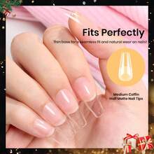 Beetles Soft Gel Nail Tips Short Almond 288pcs In 12 Sizes, Etch-X Pre-Etched Full Cover Acrylic Fake Nails Art - Coffin Medium 288pcs (Etch X Nail Tips) - 查看 5