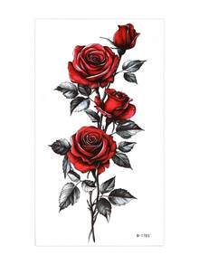 1pc Waterproof Long-Lasting Rose Flower Temporary Tattoo Sleeve, Suitable For Women's Party, Festival, Wedding, Casual Wear, Sweat-Resistant - Multicolor - View 17