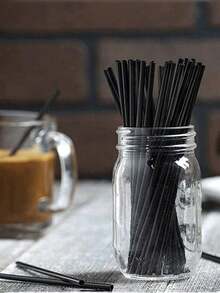 50-500pcs Flexible Black Plastic Straws, Bendable Party Decoration Straws, Plastic Drinking Straws, Coffee And Cocktail Stirrers, Beverage Accessories Suitable For Milkshakes, Smoothies, Bubble Tea, Iced Coffee, Great For Home Camping Picnic Party, Party Supplies, Household & School Essentials - 彩色 - 查看 3