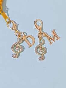 1pc Fashionable Elegant Lobster Clasp Rhinestone Music Note & Letter Shaped Keychain Pendant, Hollow Design With Embedded Rhinestones, Suitable For DIY Shoe Charms, Key Chains, Gift Packaging And Birthday/Holiday Gifts - Gold - View 4