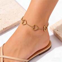 1件装，不锈钢可调节女士脚链，时尚镂空心形钛金饰品 - 18K镀金精致心形手链，时尚饰品 - 适合日常佩戴/婚礼/派对聚会 - 彩色 - 查看 4